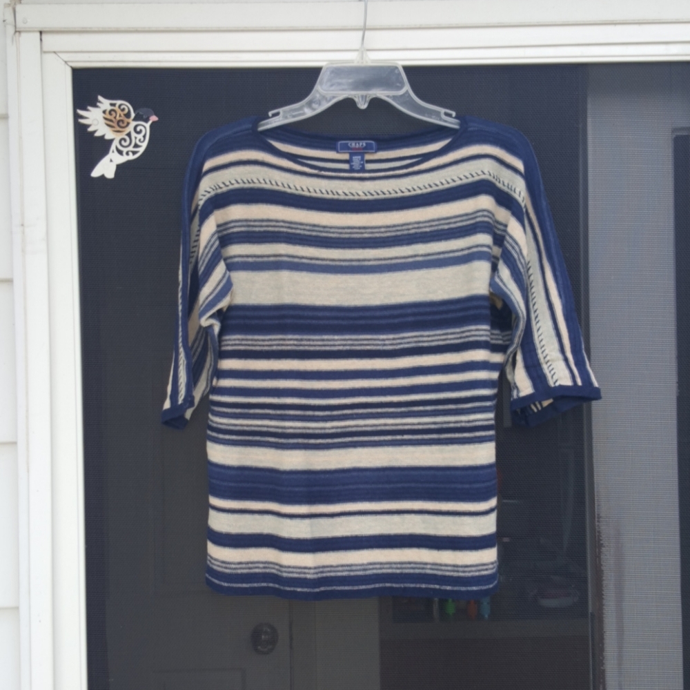 Navy & Cream Stripe Elbow Length Sweater